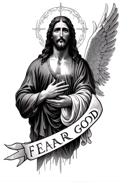 "Fear God" Jesus Christ and Angels tattoo design idea