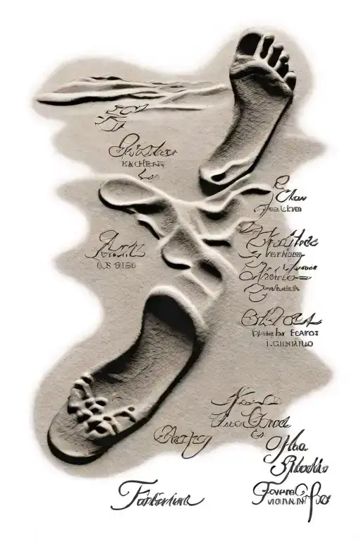 footprints in the sand poem written in elegant calligraphy tattoo design idea