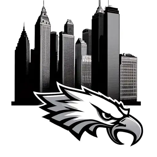 small Philadelphia skyline with eagles logo tattoo design idea