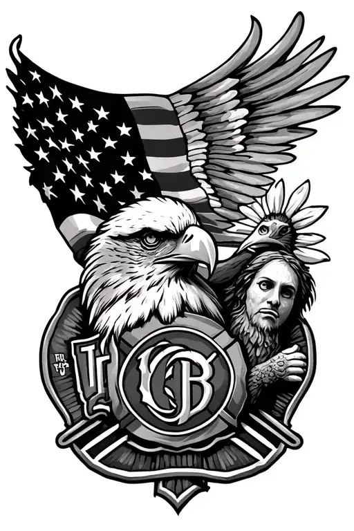 American flag, eagle, family, fire department tattoo design idea