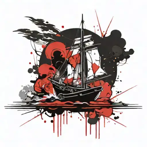 river and boat sailing tattoo design idea