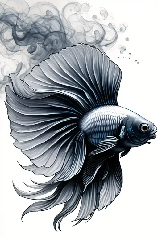 betta fish with swirling smoke rising tattoo design idea