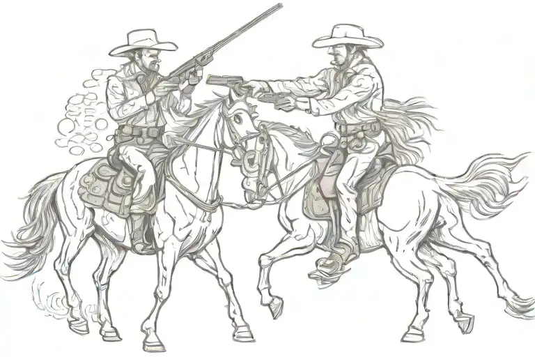 a cowboy on a horse with his colt 45 revolver pistol shooting  tattoo design idea