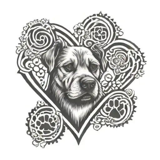 Inmon tattoo with Heart-shaped outline with a canine pawprint in the centre.  Pawprint on just in of each hip, facing do tattoo design idea