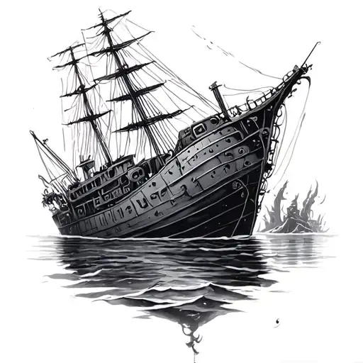 underwater shipwreck tattoo design idea
