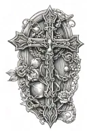cross and rosary wrapped tattoo design idea