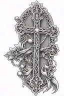 cross and rosary wrapped tattoo design idea