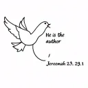 Make a dainty tattoo with a dove that is made of a semicolon and says “He is the author Jeremiah 29:11” tattoo design idea