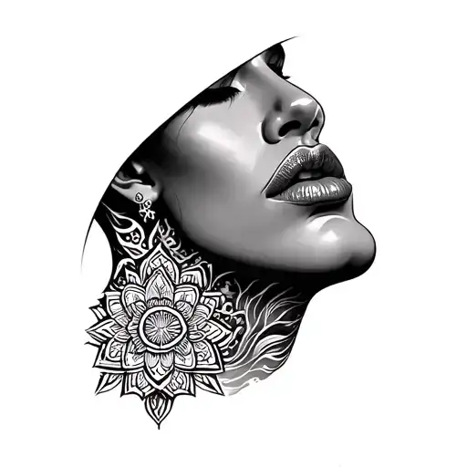mandala neck tattoo on neck for men with ocean snow and womend lips on the side tattoo design idea