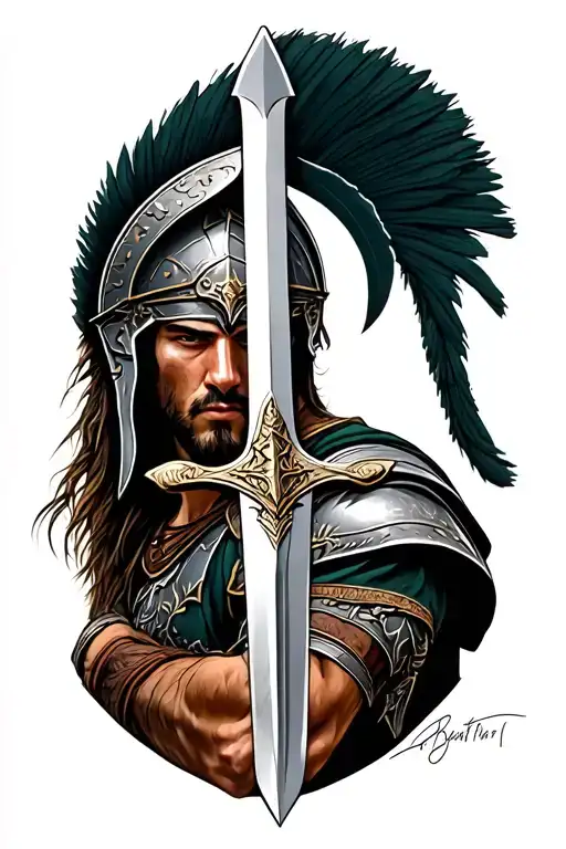 Spartan warrior holding sword tattoo design idea