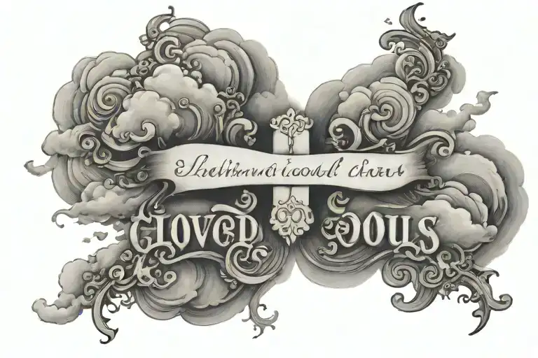  cloud with shining, a cross words in script writing: livin our lives to eternal our souls  I asked the good lord why, he tattoo design idea