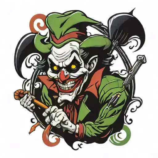 evil joker playing lacrosse sticks tattoo design idea