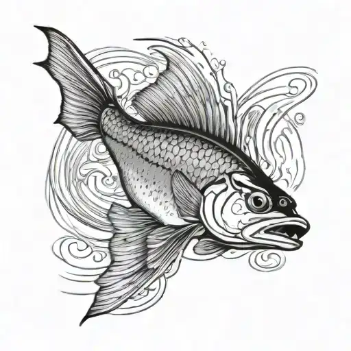 walleye fish swimming tattoo design idea
