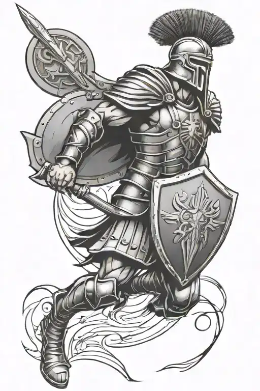 gladiator with shield tattoo design idea