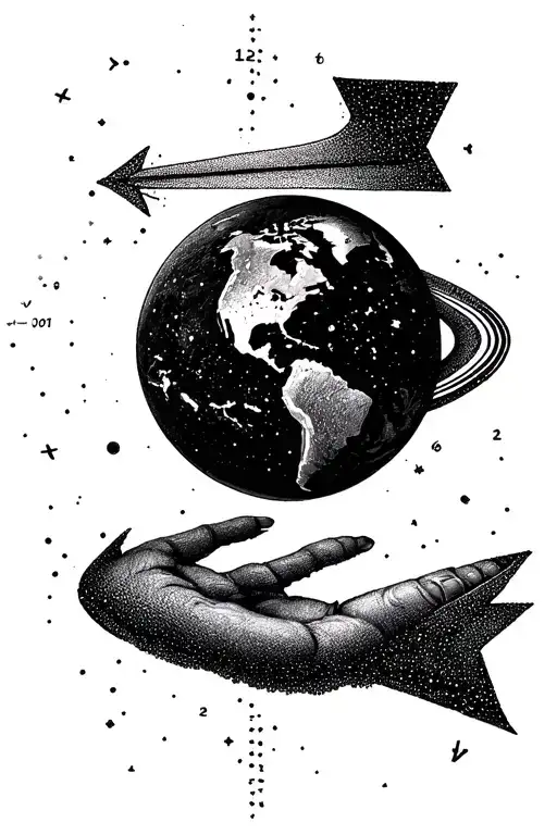 gps coordinates planet earth arrow tattoo design idea