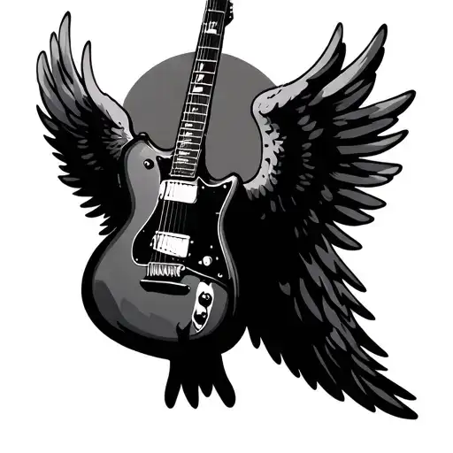 guitar with angel wings spread tattoo design idea