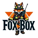 "Fox Box" "Fox Box" tough looking fireman fox wearing firefighting gear with radio equipment tattoo design idea