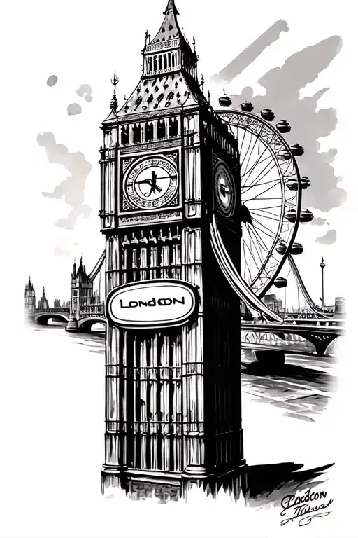 london, big ben, underground sign, tower bridge, london eye, bus tattoo design idea