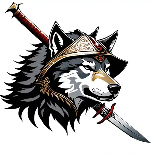 wolf samurai helmet sword snow tattoo design idea