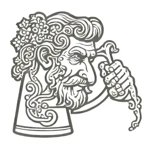 dionysus drinking beer mug tattoo design idea