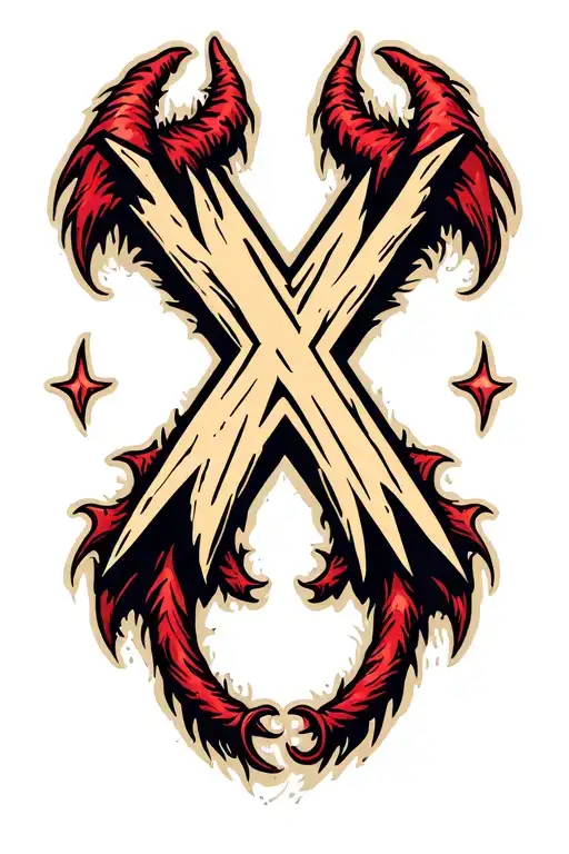 triple x, center X is bigger, center X has its ends extending horizonally in opposite directions, devil tail on one tattoo design idea