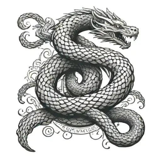 Jörmungandr wrapping around the forearm, making an infinite symbol on the inner forearm as it eats its own tail tattoo design idea