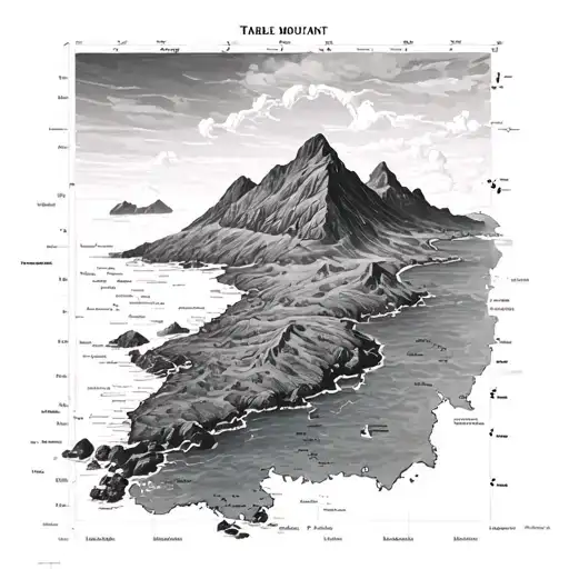 sea map with table mountain range tattoo design idea