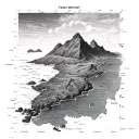 sea map with table mountain range tattoo design idea