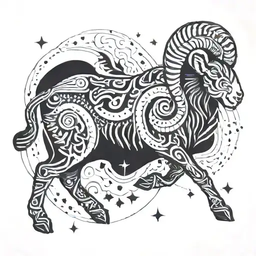 Aries constellation intertwined with Filipino tribal patterns tattoo design idea