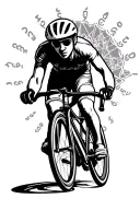 road bike riding with subtle autism logo in the background tattoo design idea