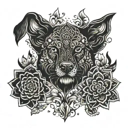 Coverup tattoo with flower, mandala, dog, cat  tattoo design idea