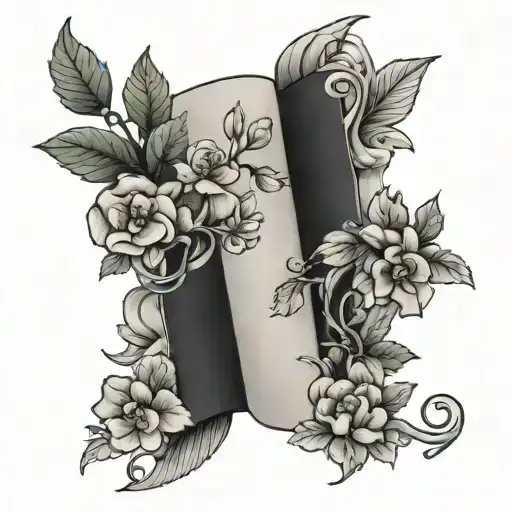 A black and grey tattoo of the Italian flag intertwined with a vine of blooming flowers, symbolizing the client's pride in their heritage and love for nature tattoo design idea