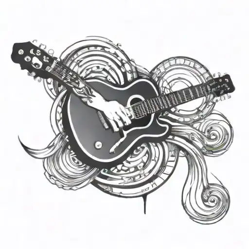 A black-grey tattoo of a sleek sales graph intertwined with a guitar neck, showcasing your profession in sales and love for music tattoo design idea