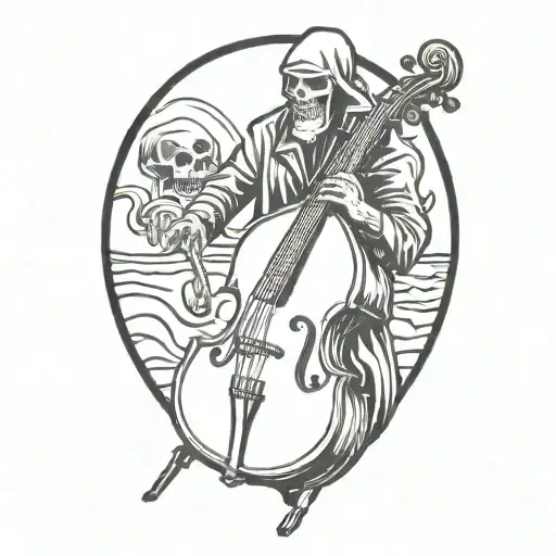 upright bass and grim reaper tattoo design idea