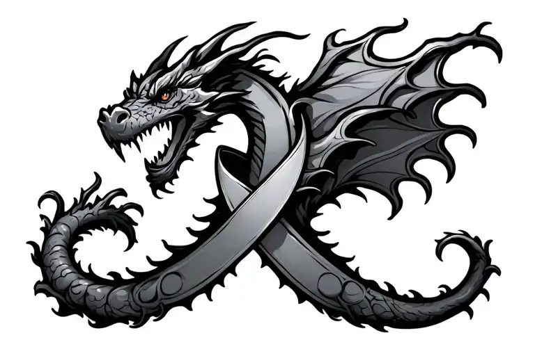 cancer ribbon that looks like a dragon and has a long wavy tail tattoo design idea