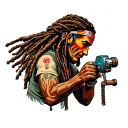 "Indigenous Plumbing " dreadlock painted face Native American plumber using drill tattoo design idea