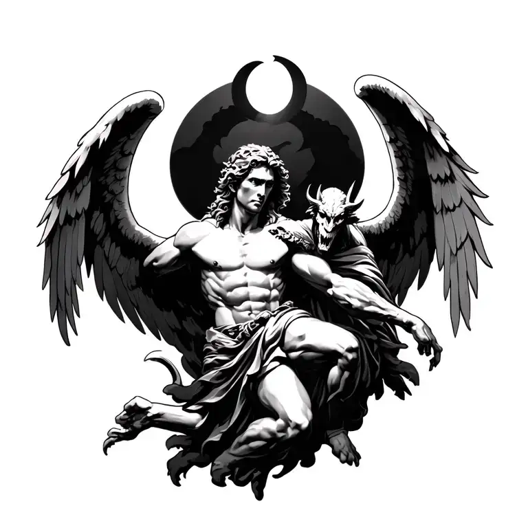 saint Michael arch angel fighting satan tattoo design idea