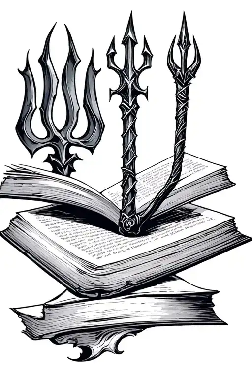 book opened with harry potter inspired and percy jackson trident tattoo design idea