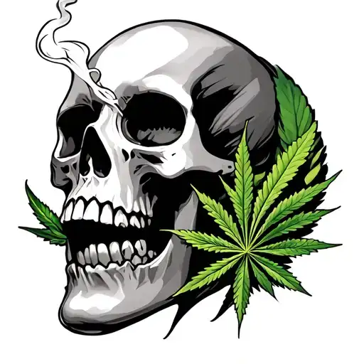 female skull smoking weed tattoo design idea