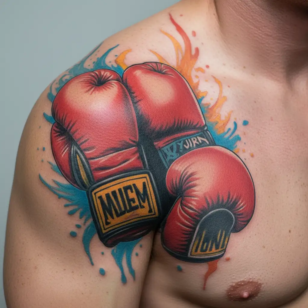 A tattoo with the meaning, daily fighting, courage, surpassing oneself. With boxing gloves tattoo design idea