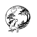 earth with ash tree and wolf surrounded tattoo design idea
