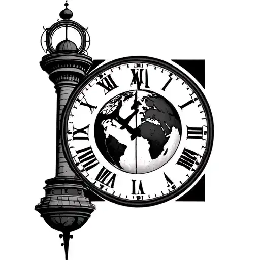 Time on Earth, an hourly tower with a dial, a blood type, meaning, humanity tattoo design idea