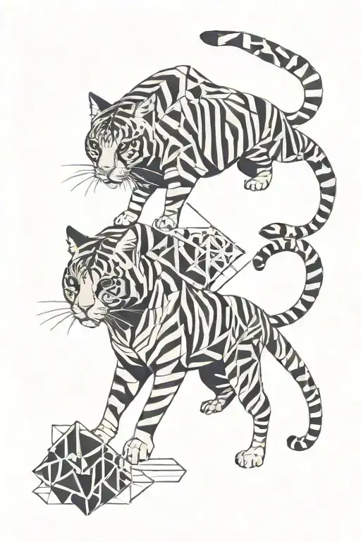 house cat walking and every step becoming more like tiger after 4 steps tattoo design idea