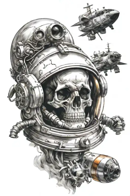 skull in astronaut helmet tattoo design idea
