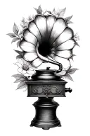 Gramophone with botanical elements tattoo design idea