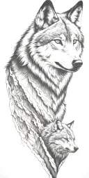 mountain range with wolf head tattoo design idea