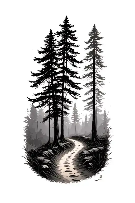 dirt road in forest tattoo design idea