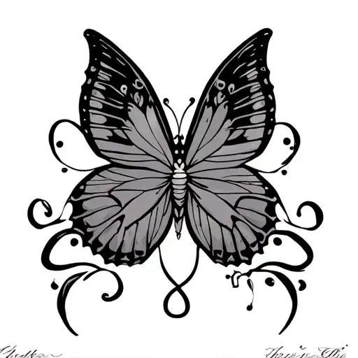 butterfly with cancer bows tattoo design idea