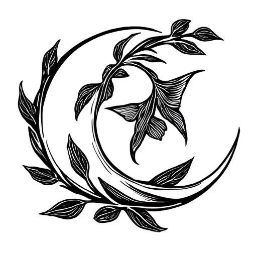 Olive branch Fish moon boils tattoo design idea