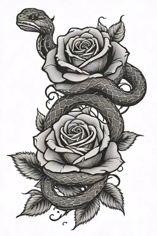 Roses and snakes tattoo design idea